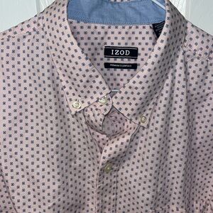 Izod Men's Light Pink Geometric Button Down Shirt w Blue & White Accents